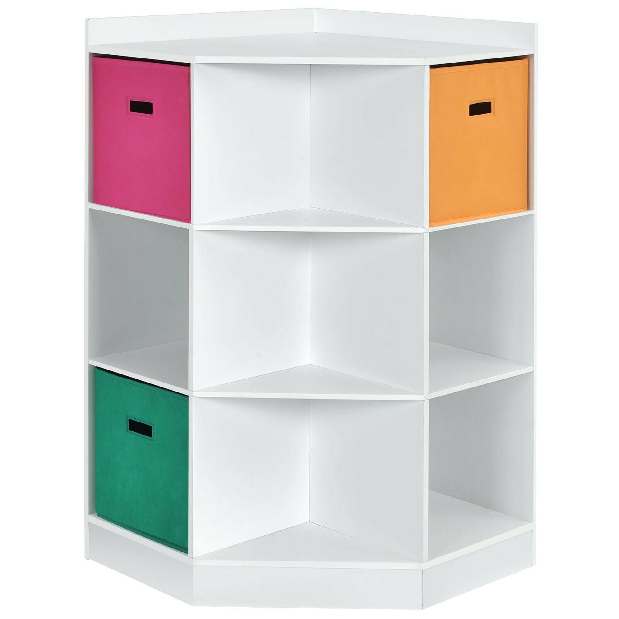 Gymax - 3-Tier Kids Storage Shelf Cubes w/3 Baskets Corner Cabinet Organizer - White
