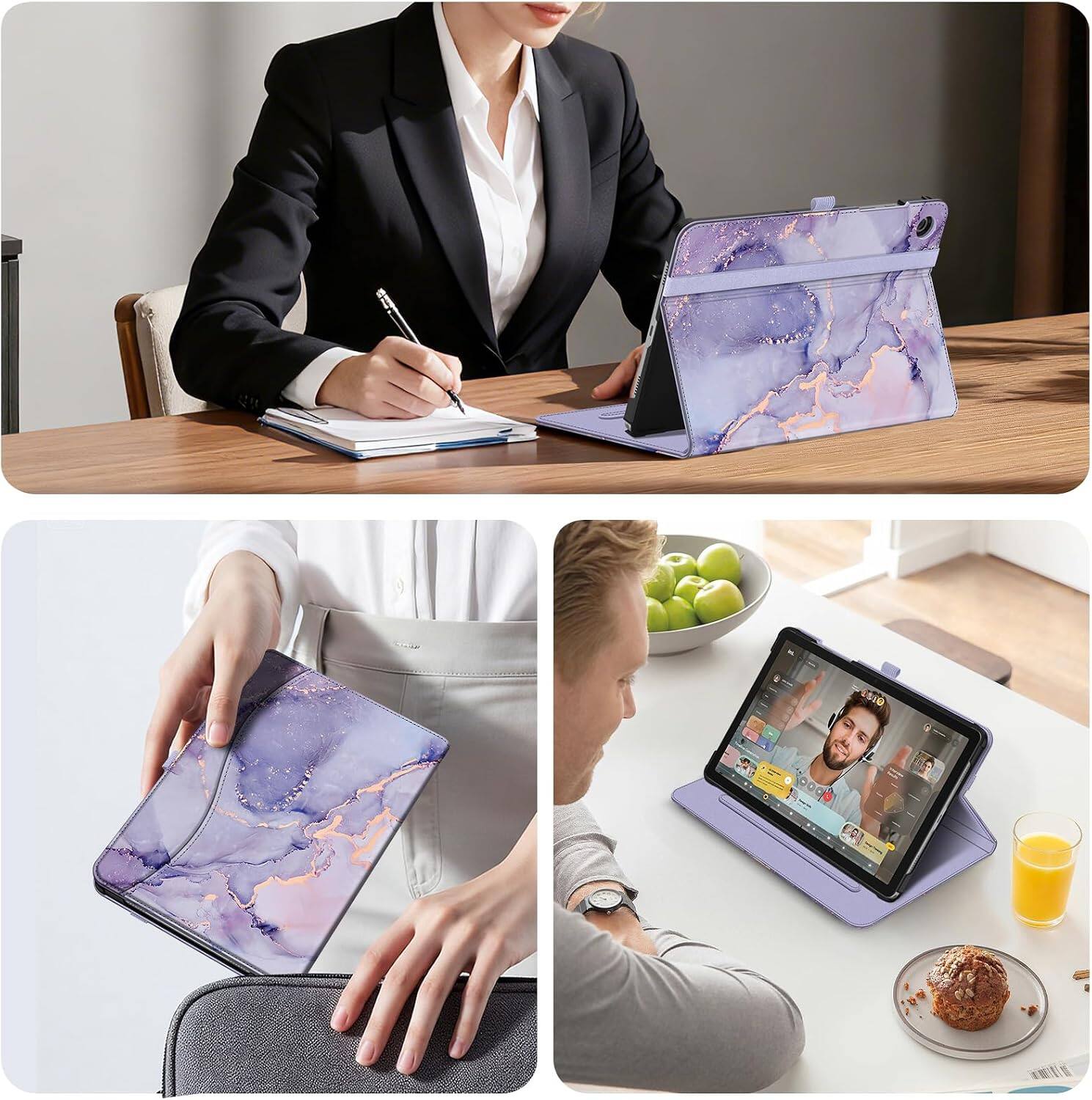 Alt View 2. Fintie - Multi-Angle Viewing Case for Samsung Galaxy Tab A11+ / Tab A9+ 11 Inch, With Front Card Pocket, Vegan Leather Exterior - Lilac Marble.