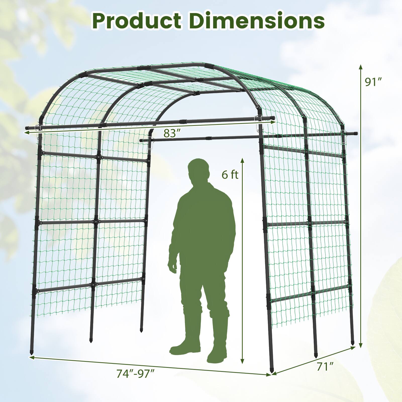 Product Dimensions

91"  
83"  
6 ft  
74"-97"  
71"