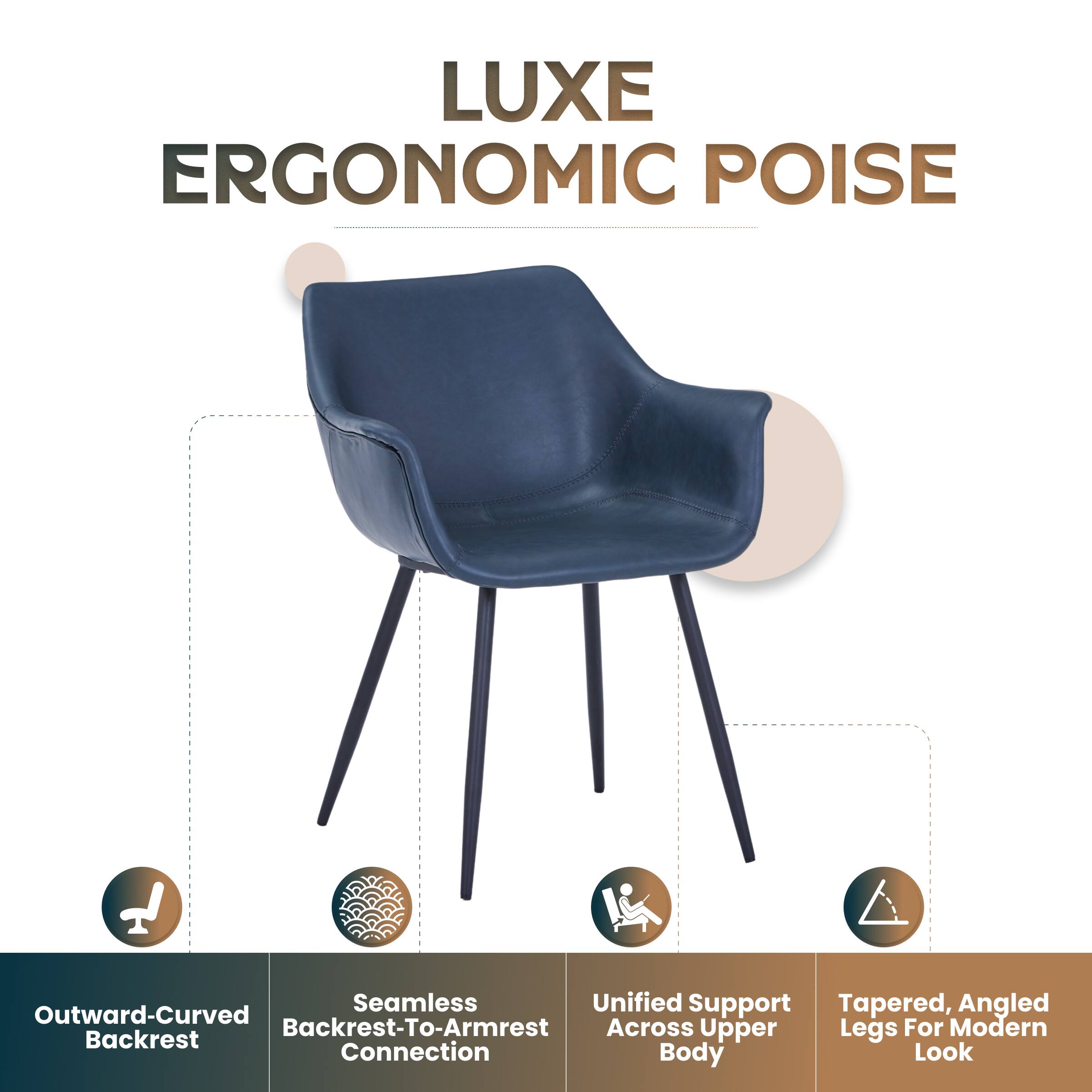 Luxe Ergonomic Poise I Seamless Unified Support Tapered, Angled Outward-Curved Backrest-To-Armrest Across Upper Legs For Modern Backrest Connection Body Look