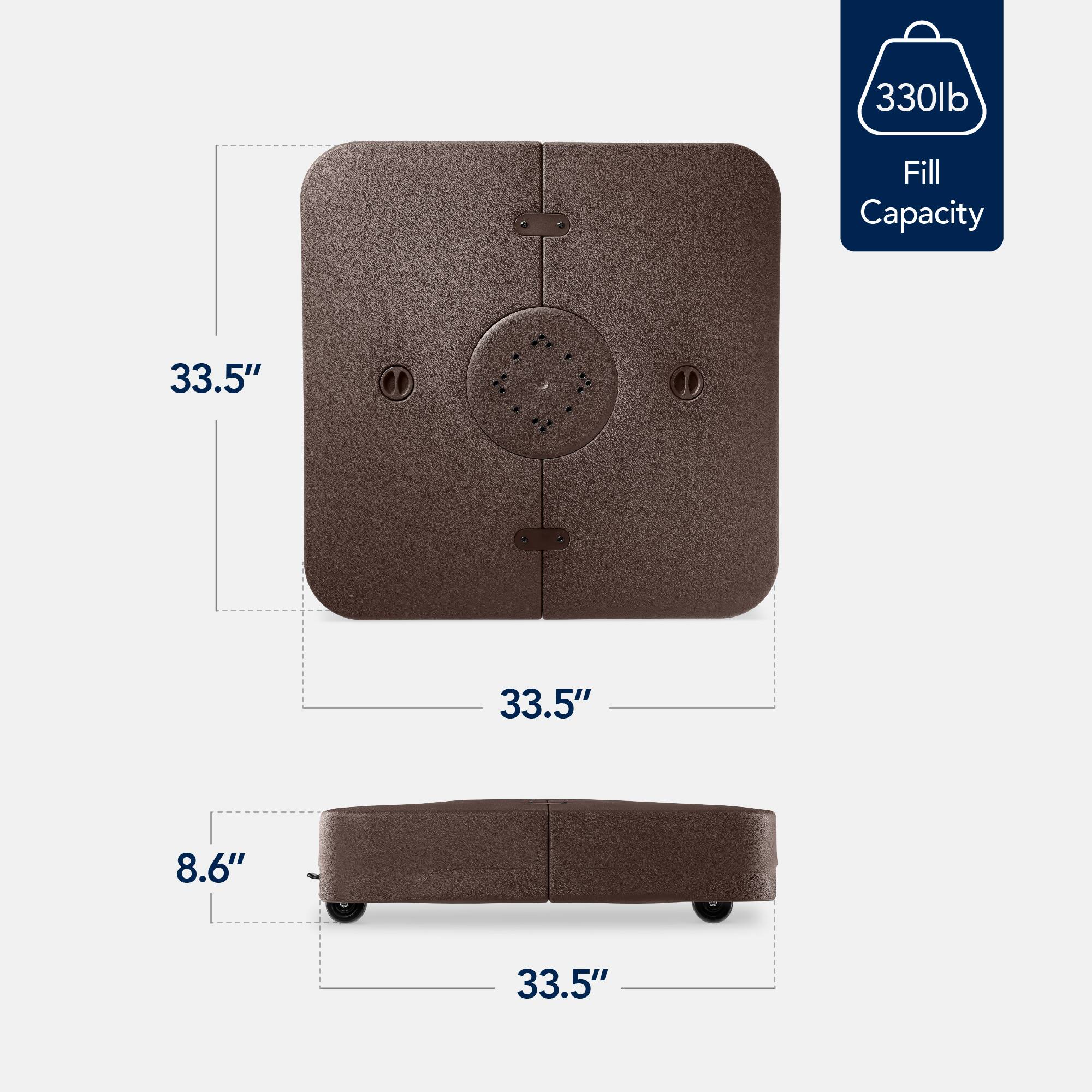 330lb Fill Capacity, 33.5" x 33.5" x 8.6"