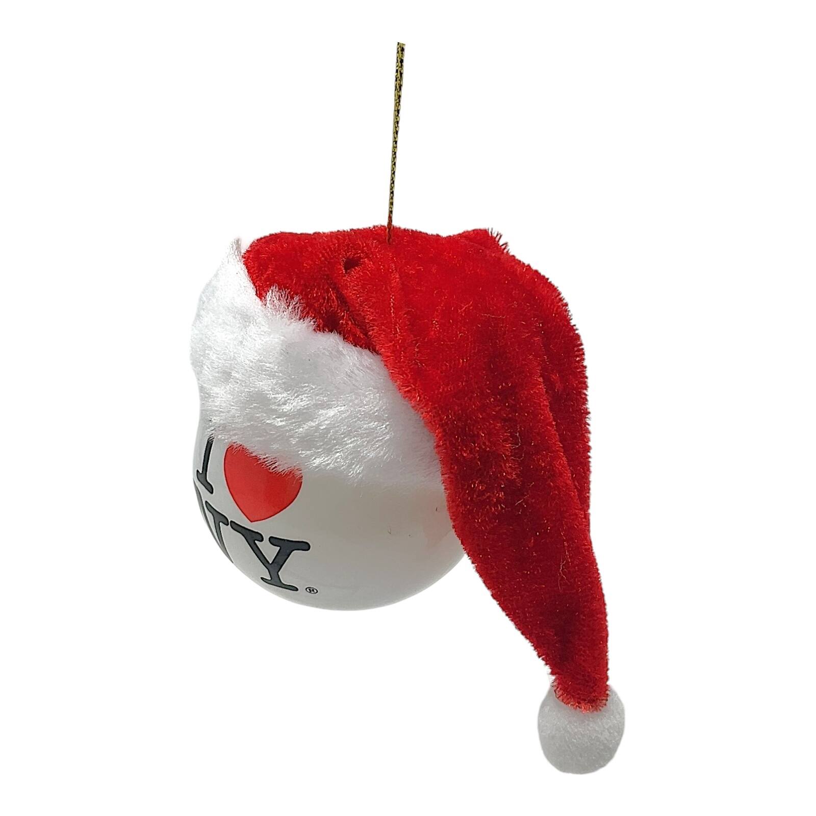 Alt View 1. Kurt S Adler - Kurt Adler I Love NY Ball with Fabric Santa Hat Plastic Christmas Tree Ornament 2.4 inch - Multicolor.