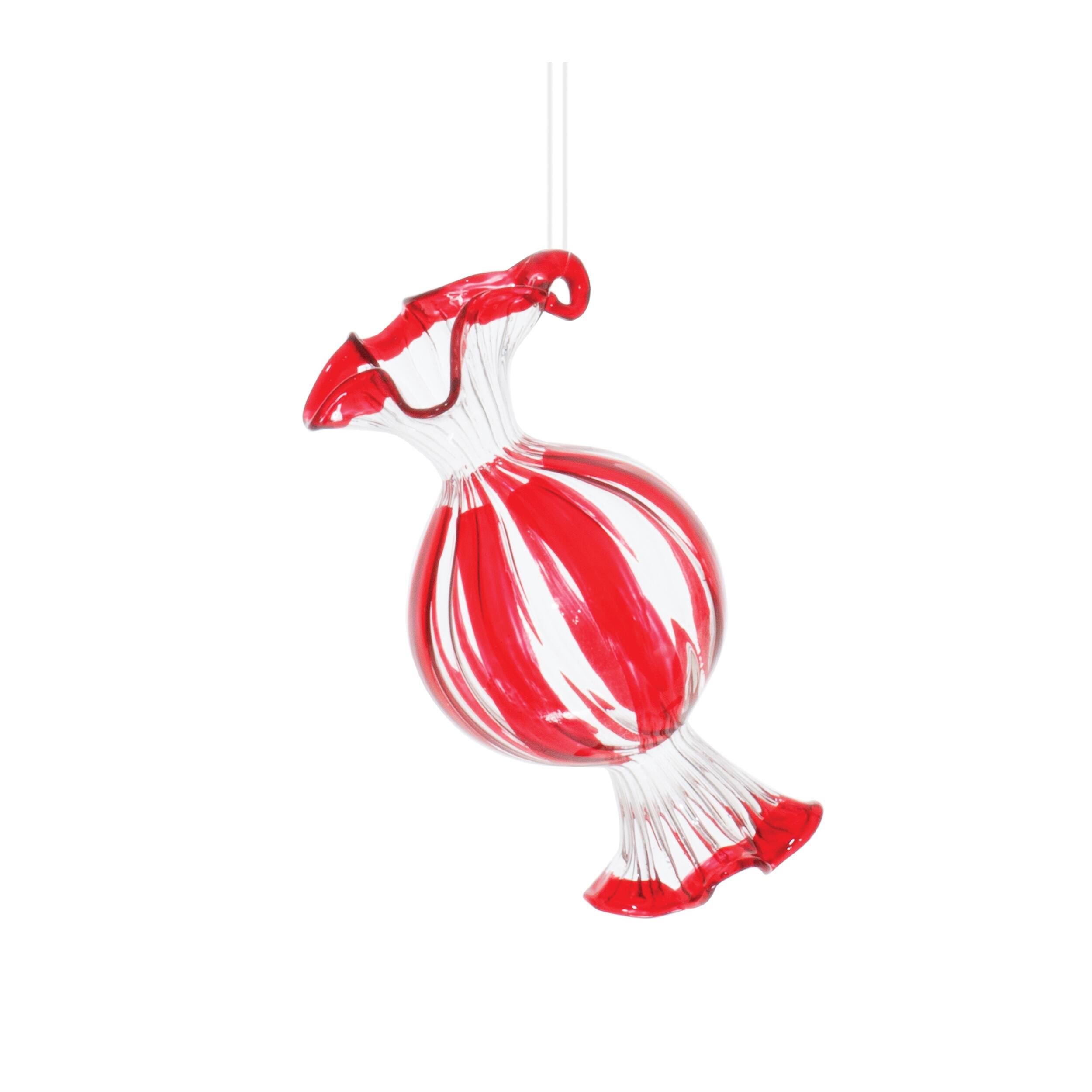 Left. BreeBe - Glass Peppermint Candy Ornament (Set of 12) - Red, White.