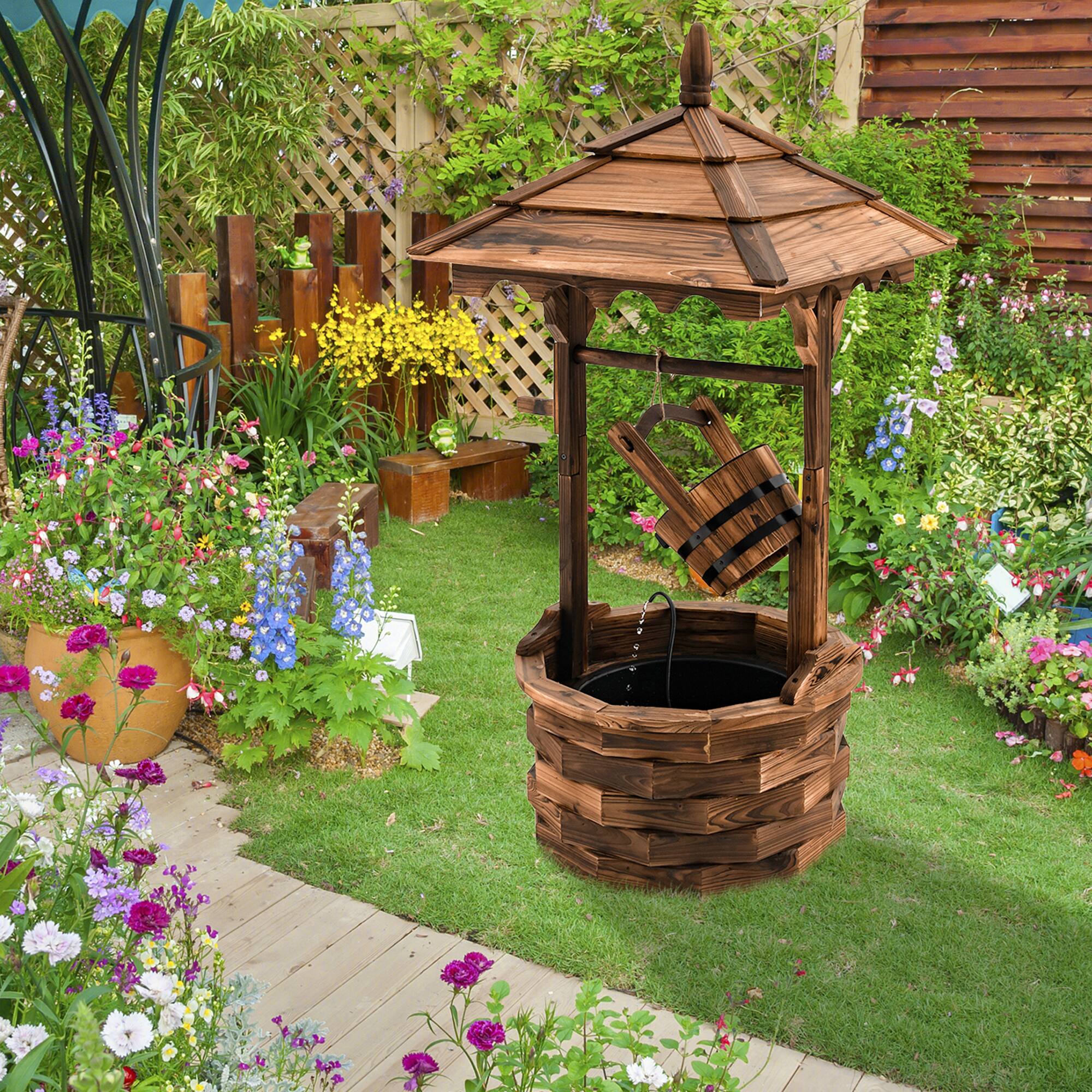 Alt View 3. Gymax - Gymax Rustic Wishing Well Fountain Outdoor Patio Wooden Water Fountain w/ Electric Pump - Brown.