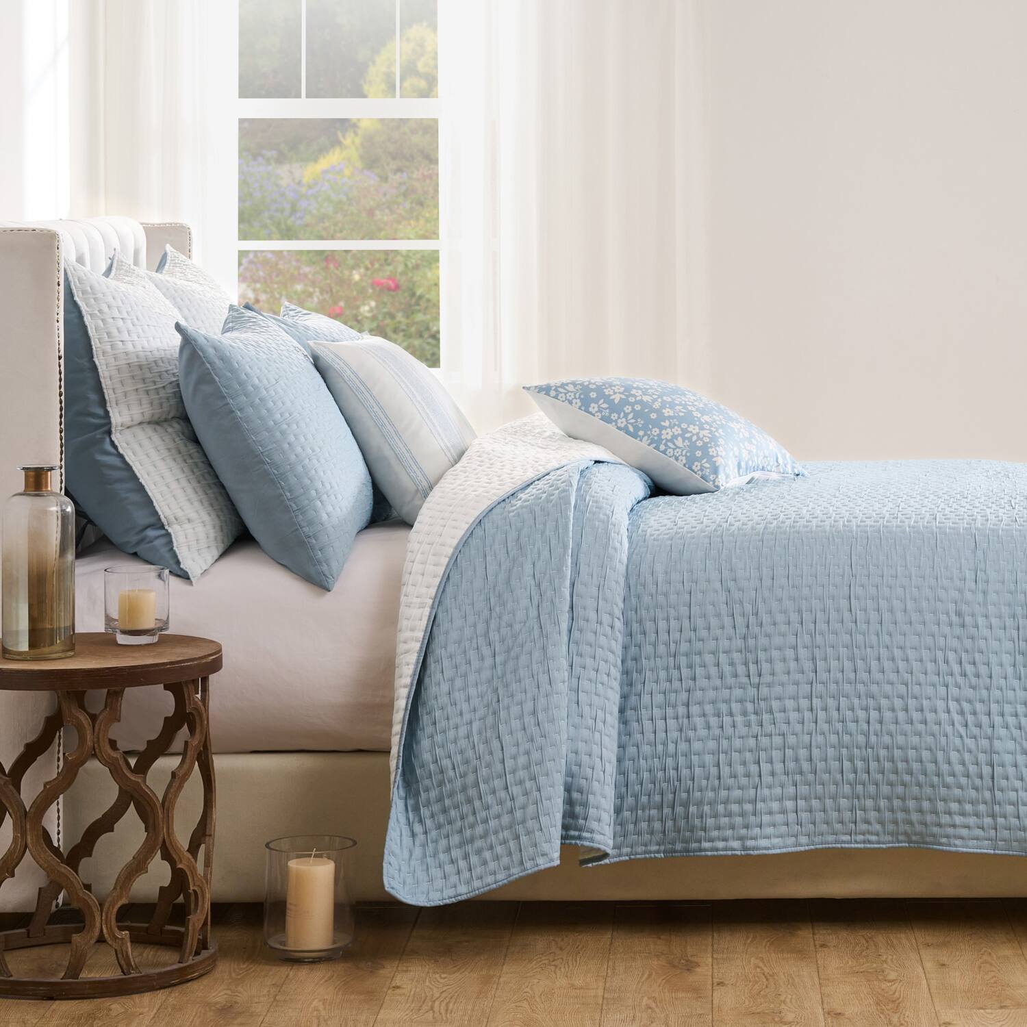 Angle. Greenland Home Fashions - Greenland Home Fashions Homestead 100% Woven Polyester Jacquard 3-Piece Full/Queen Coverlet Set Sky Blue - Sky Blue.