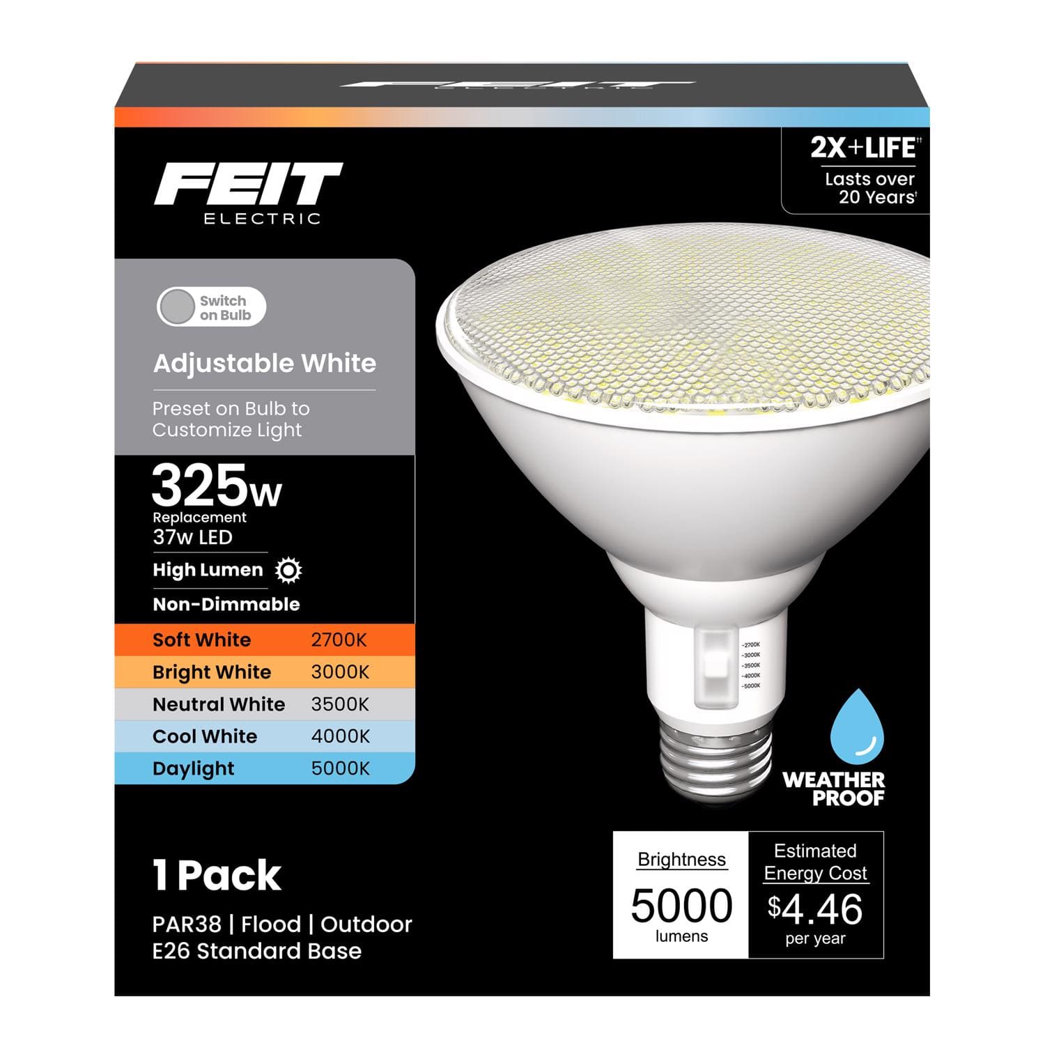FEIT ELECTRIC - Feit PAR38 E26 (Medium) LED Floodlight Bulb Adjustable White 325 Watt Equivalence 1 pk price history on PriceWatchPro