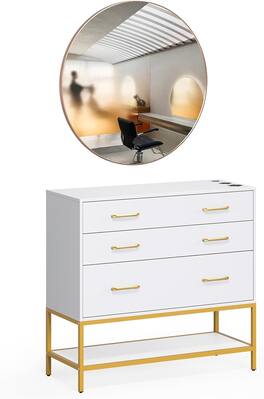 Winado - Salon Station Freestanding Hair Stylist Cabinet with Mirror, 3 Drawers, Shelf & Tool Holders for Bedroom Bathroom Spas - White & Gold