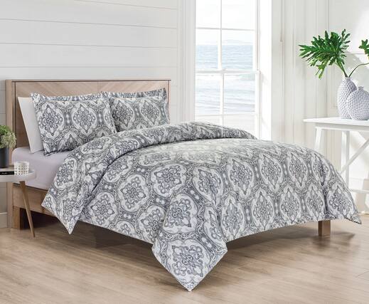 Front. Bibb Home - Bibb Home 4 pc Duvet & Down Alternative Comforter Set - Damask.