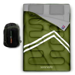 SereneLife - SLSBX9 Backpacking Sleeping Bag, Double, Weather-Proof, Lightweight, with 2 Pillows for Camping - Green
