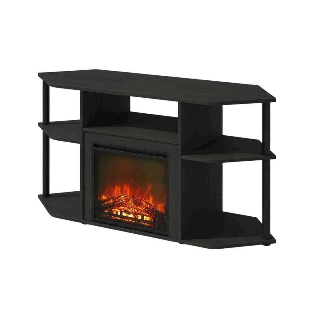 FurniFact - Dark Americano No Heat Fireplace TV Stand for 55-Inch TVs with Open Storage - Dark Americano/Black