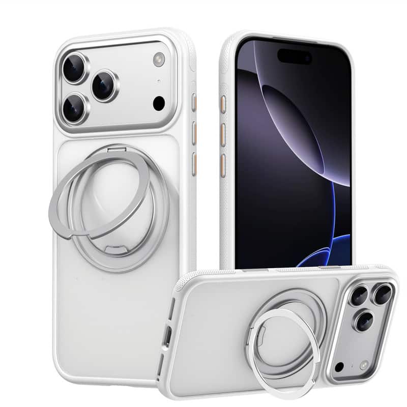 SKRAN - Case for iPhone 17 Air - 360° Magnetic Bracket Phone Case, Full Coverage, Camera Button Protection, Air Design - White