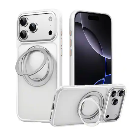Front. SKRAN - Case for iPhone 17 Pro - 360° Magnetic Bracket Phone Case, Full Coverage, Camera Button Protection, Air Design - White.