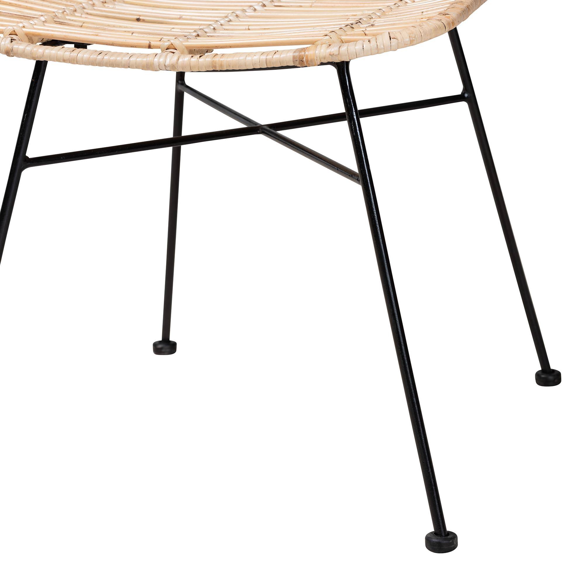 Alt View 1. bali & pari - Manhattan Modern Bohemian Rattan and Metal 2-Piece Dining Chair Set - Natural Brown/Black.