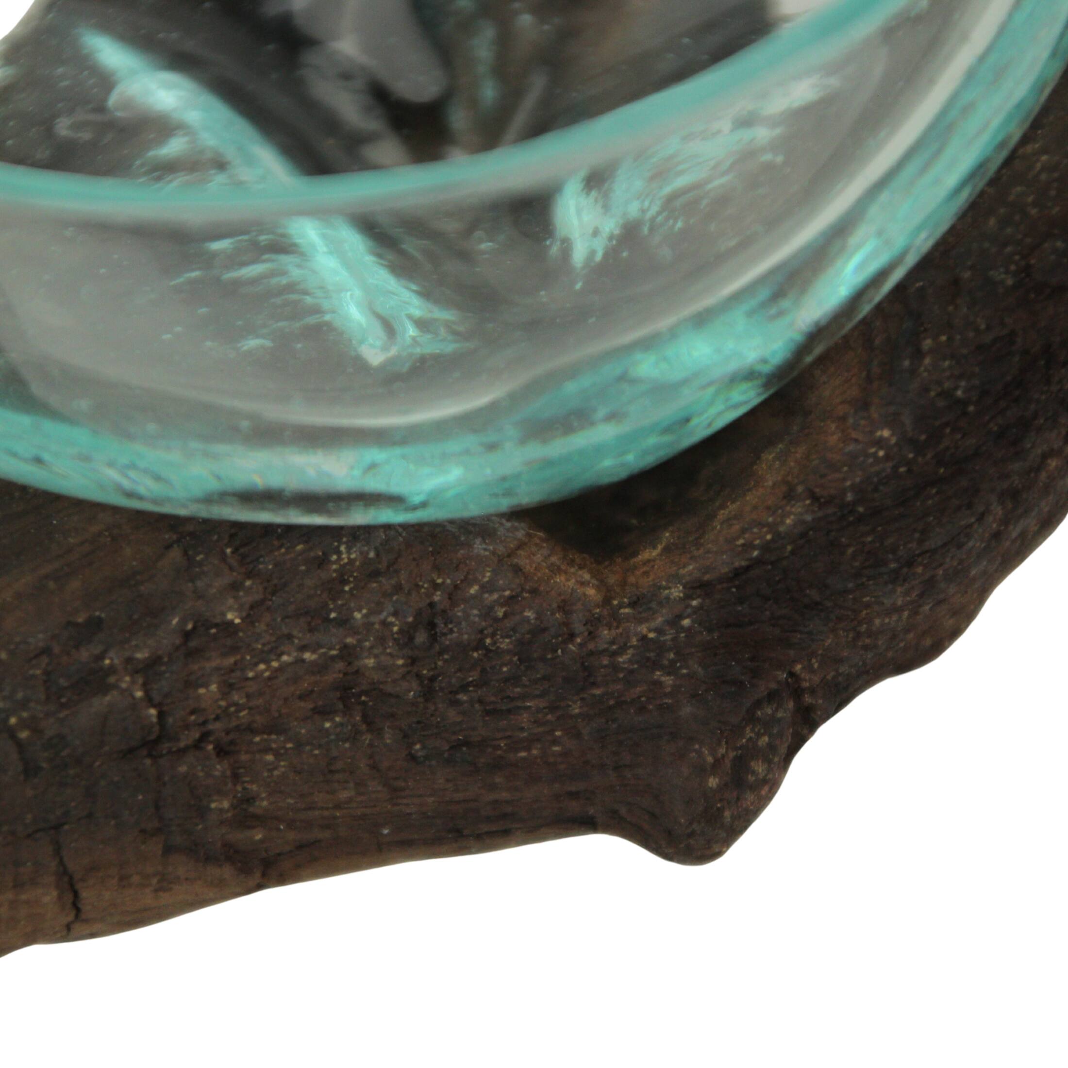 Alt View 7. Chesapeake Bay - Glass and Teak Driftwood Bowl – 3.25” High Decorative Succulent Centerpiece - Natural.