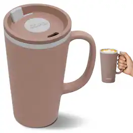 Copco - Cone Desk Mug, 16 oz Double Wall Insulated Coffee Cup with Twist-Off Lid & Handle - Brown