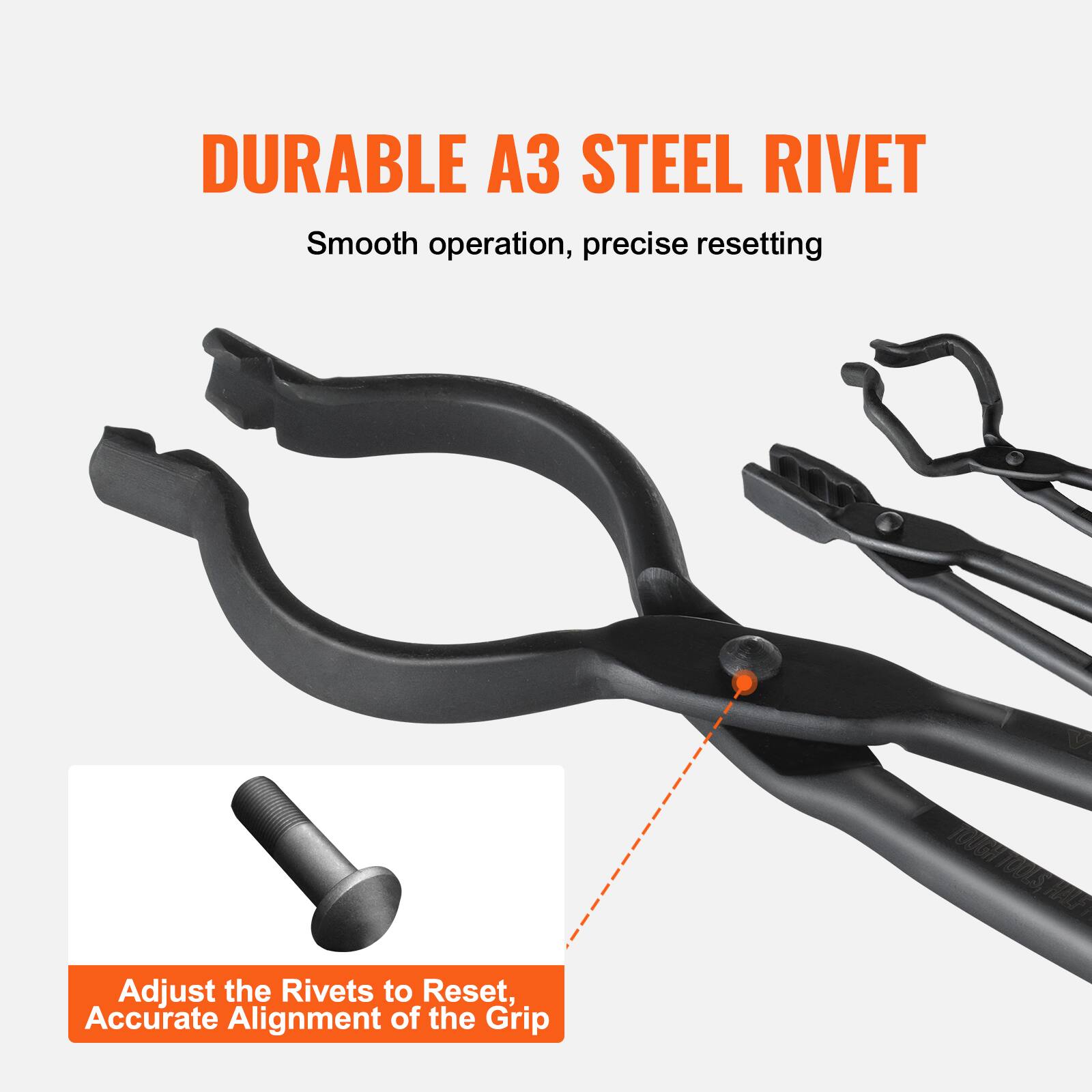 DURABLE A3 STEEL RIVET  
Smooth operation, precise resetting  

Adjust the Rivets to Reset, Accurate Alignment of the Grip