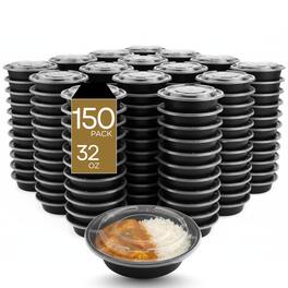 Eco Harmony Products - Microwaveable Round Container with Lid, 32oz, 150-Pack - Black