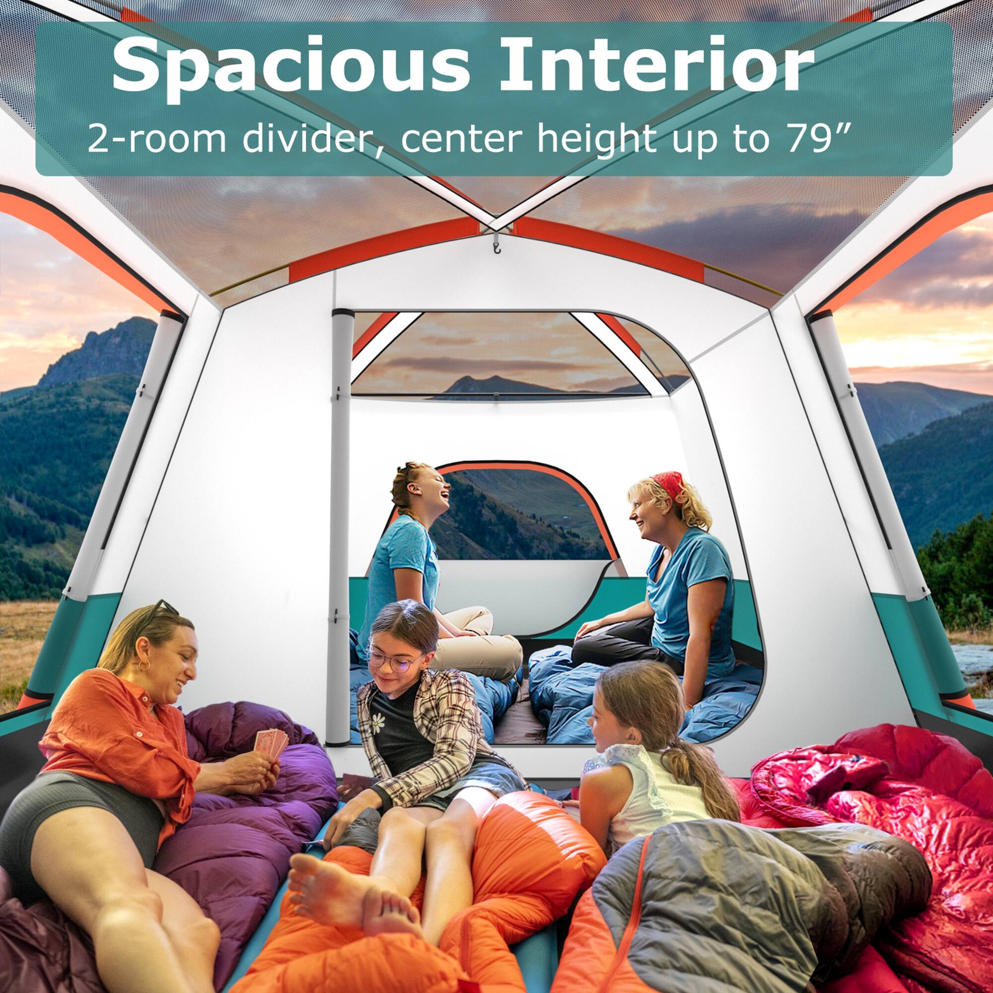 Spacious Interior  
2-room divider, center height up to 79"