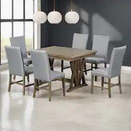 LUCKY ONE - 7-Piece Mid-Century Set with 12" Leaf, 60" Extendable Dining Table and 6 Chairs - Gray