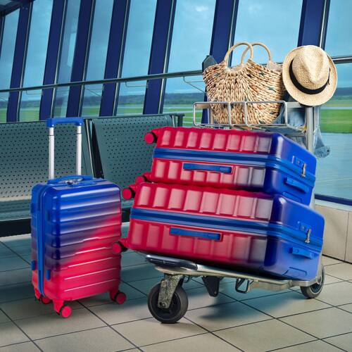 Alt View 8. Winado - Carry on Luggage Set 20"/24"/28" 3 Piece PC+ABS Multicolor Hardshell Suitcase Set with TSA Lock & Spinner Wheels - Gradient Red & Dark Blue.