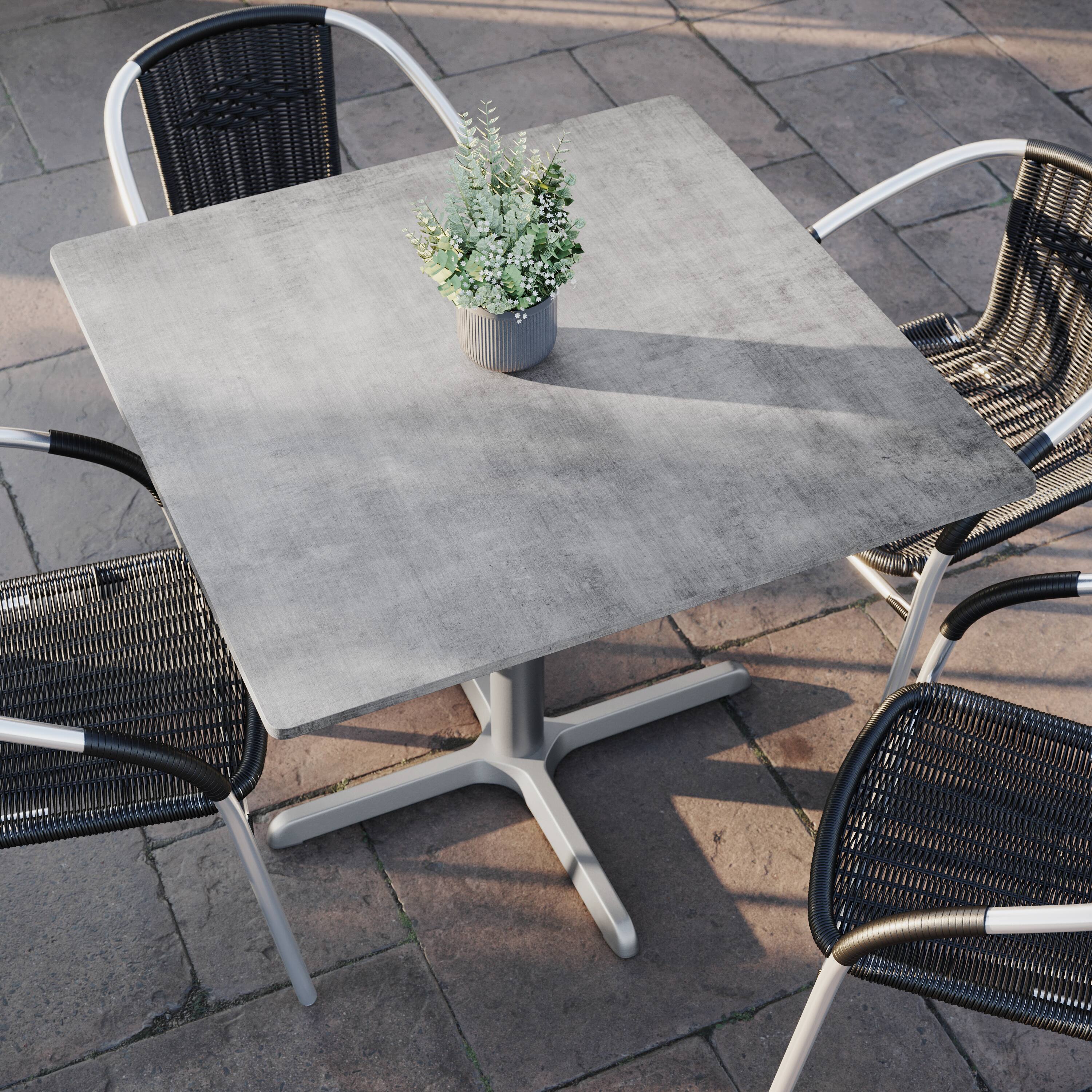 Alt View 4. Emma + Oliver - PureShield Indoor Outdoor Tabletop with Seam-Free Surface Innovation and Cast Iron Bistro Table Base - Gray Faux Concrete/Silver Base.
