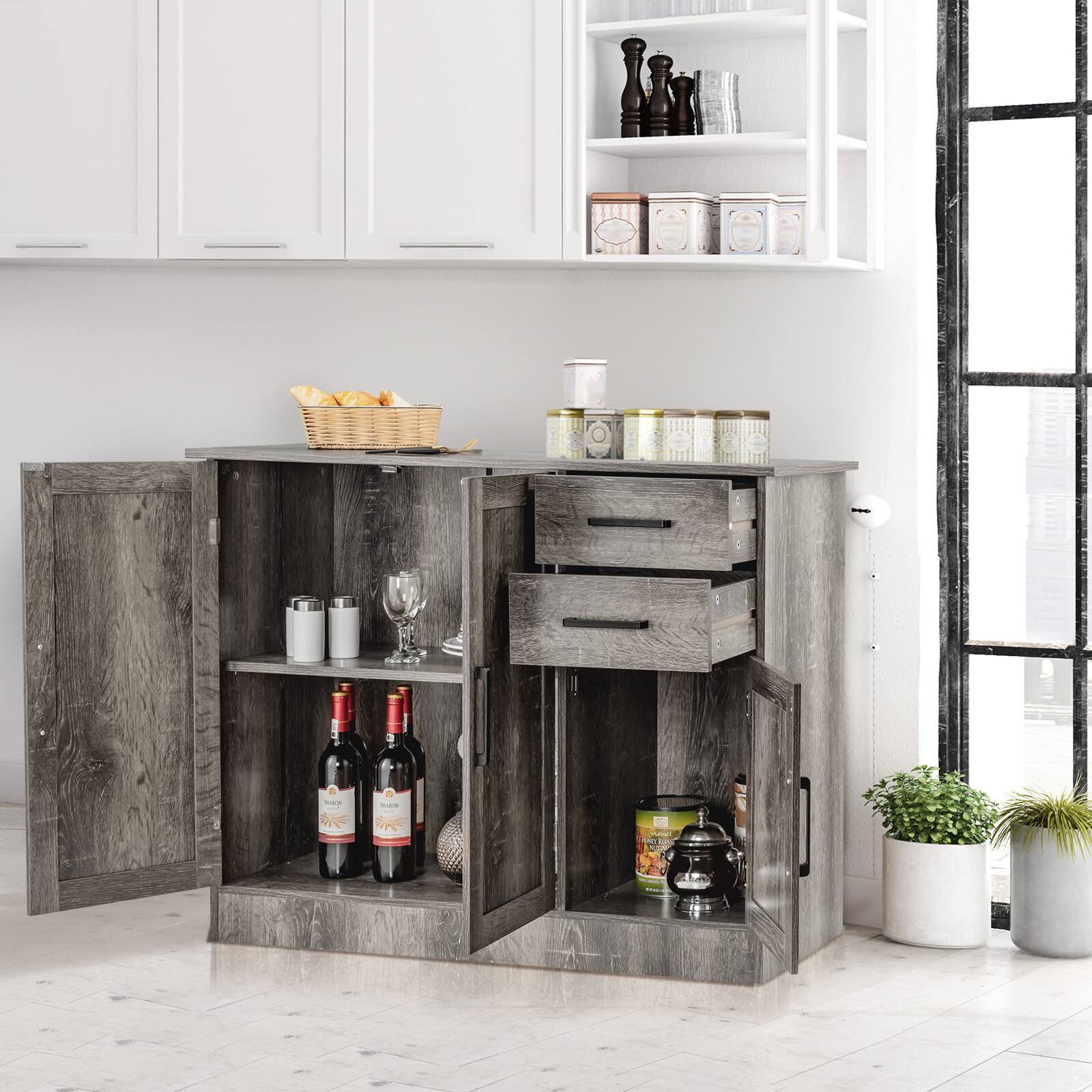 Alt View 3. Costway - Costway Buffet Storage Cabinet Console Table Kitchen Sideboard Drawer - Grey.