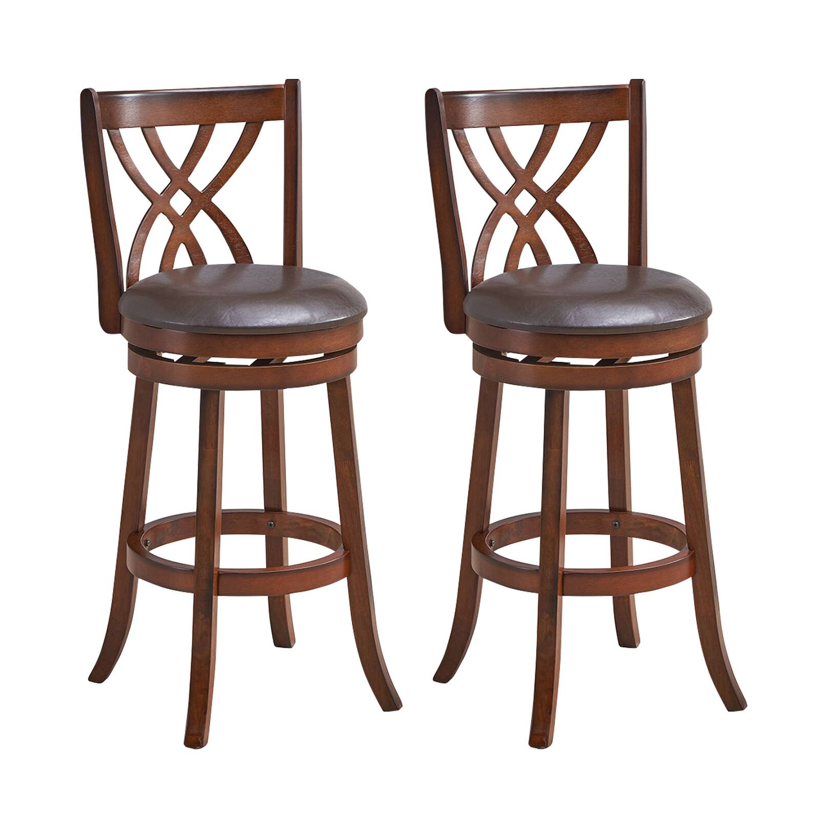 Front. Ecooso - 360° Swivel Counter Height Bar Stools with PU Cushioned Seat and Metal Footrest - Brown.