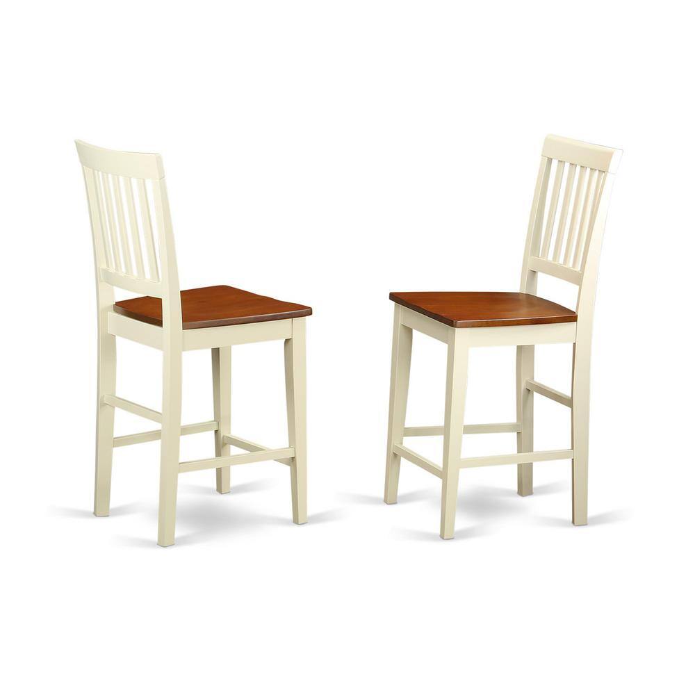 Angle. East West Furniture - 5 Pc counter height Dining set-high Table and 4 Kitchen Chairs - Buttermilk & Cherry.