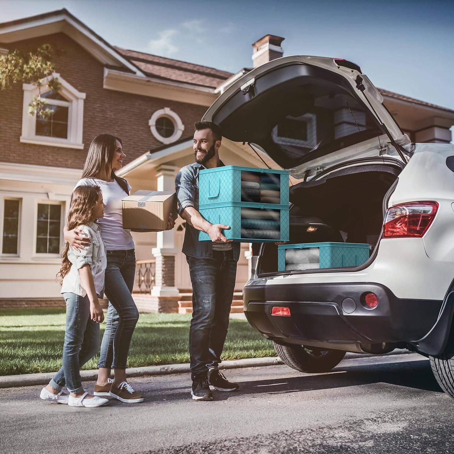 Alt View 3. Sorbus - Sorbus Foldable Storage Bag Organizers, Large Clear Window & Carry Handles, Great for Clothes, Blankets, Closets - Aqua.