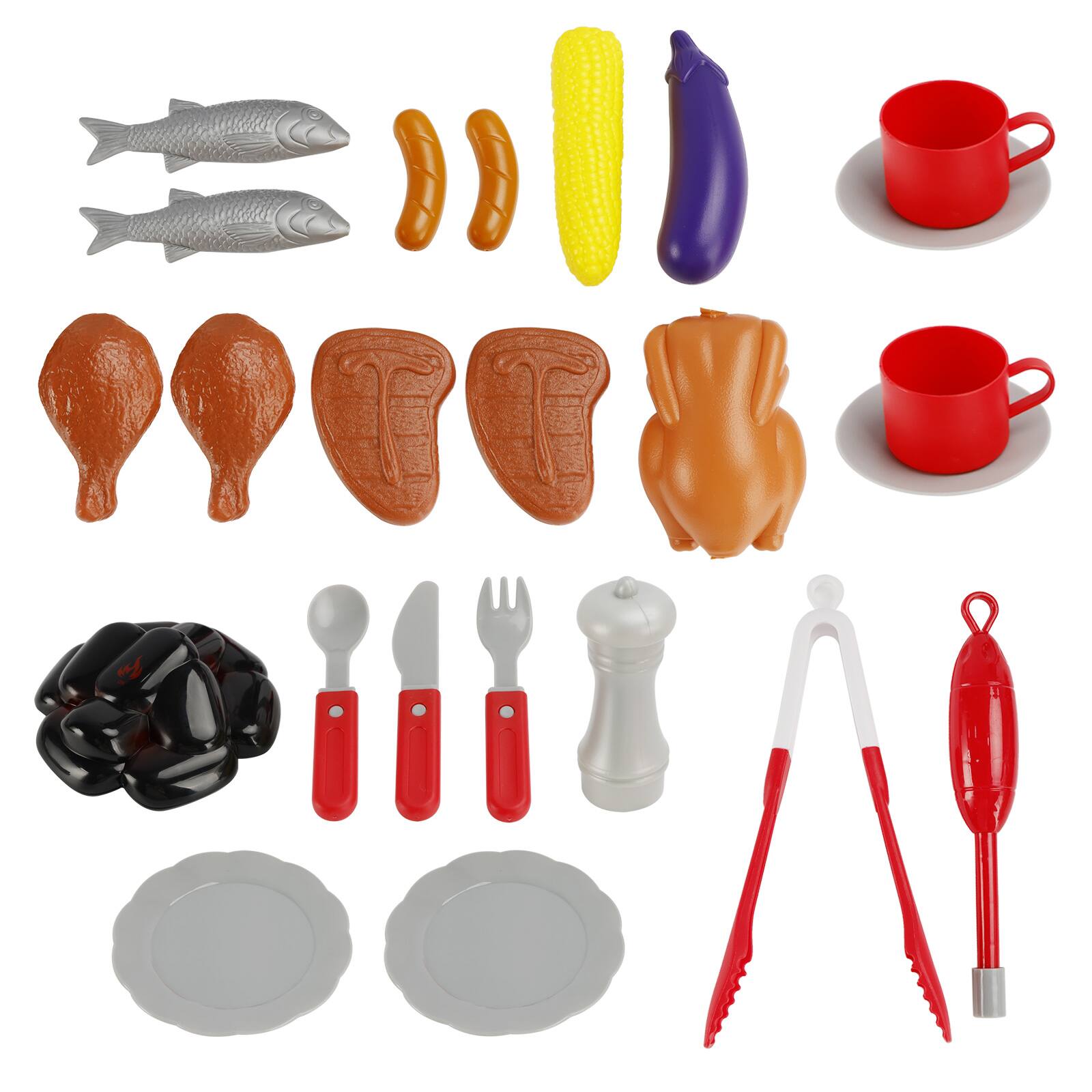 Alt View 6. Topteng - Interactive Kids BBQ Grill Toy Set with Sizzle Sound & Light - Pretend Play Kitchen with Food, Cooking Toy for toddler.