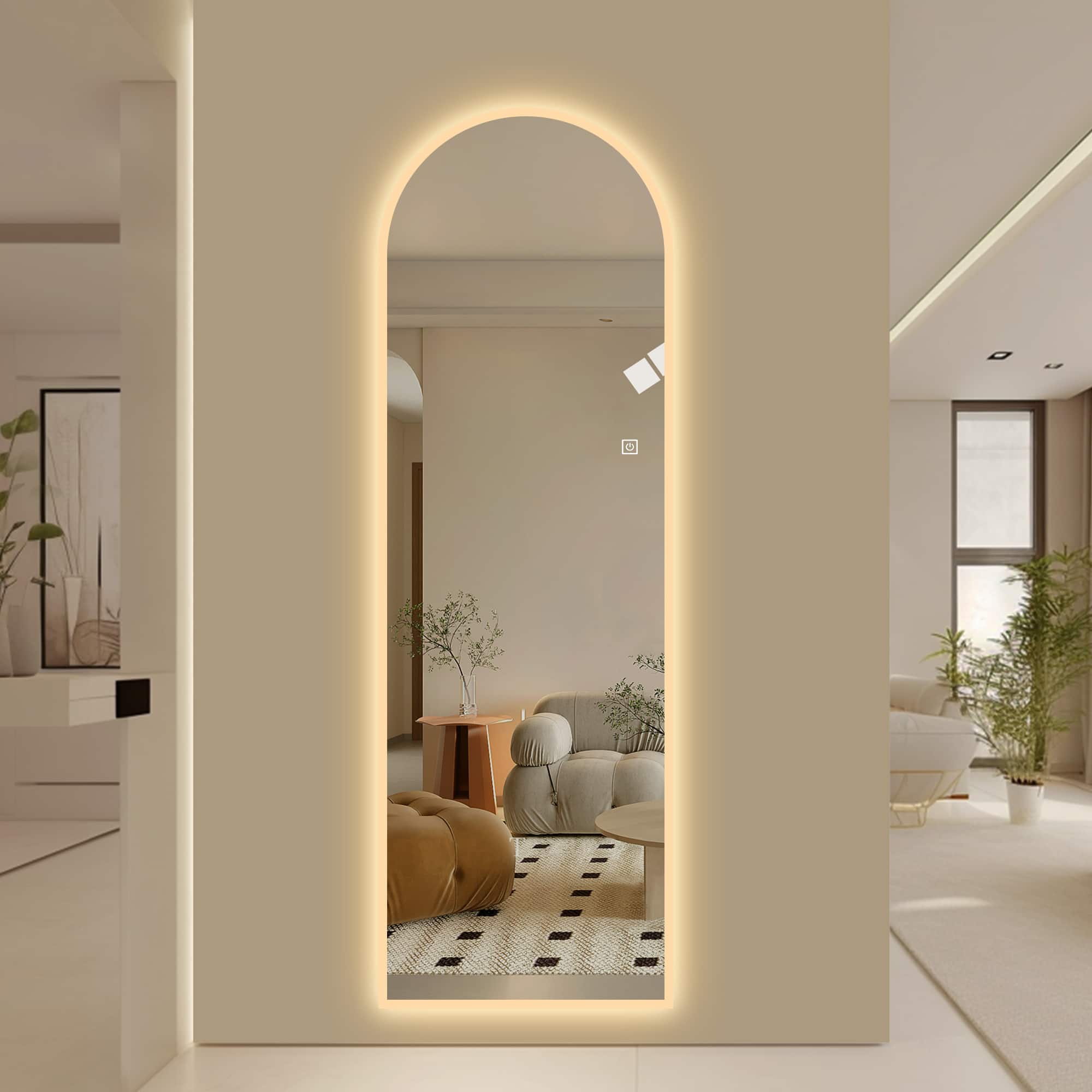 Boyel Living - 65 by 21 Inch LED Full Length Wall Mirror Symmetrical Arch Design with Frosted Glass