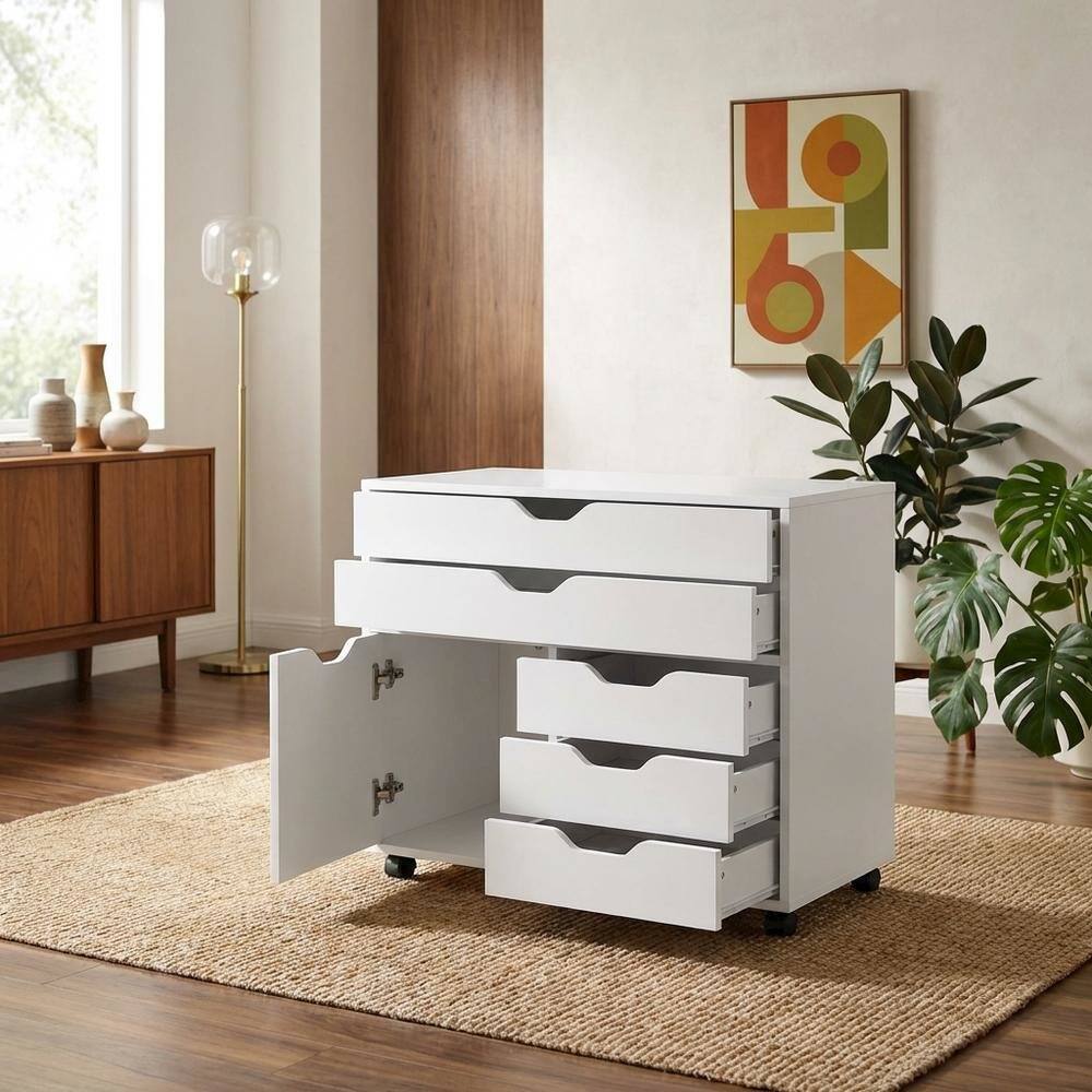 Alt View 4. FurniFact - White Office Storage Cabinet With Drawers - White.