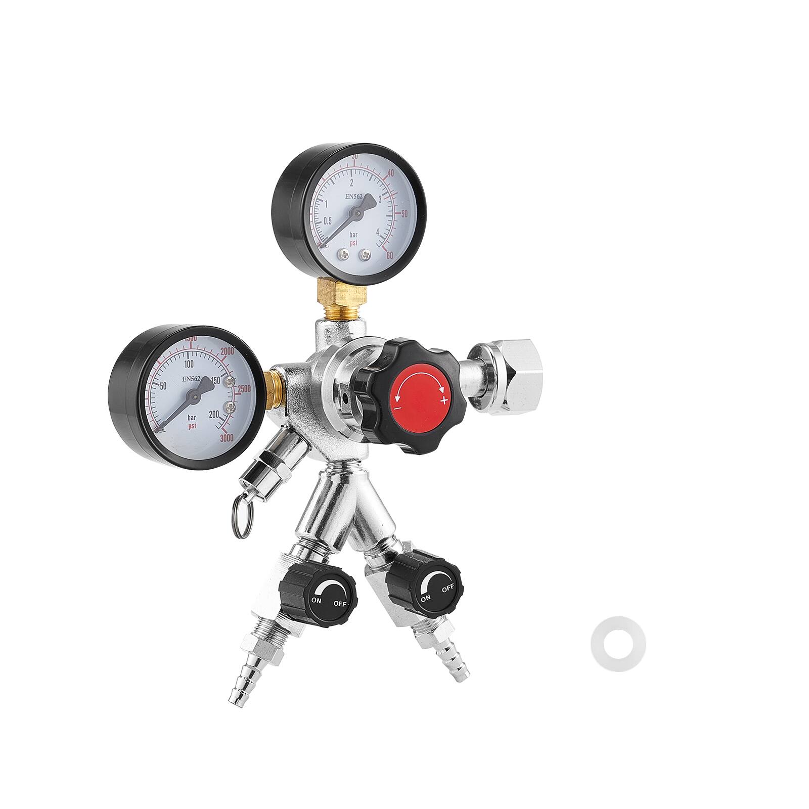 VEVOR - CO2 Regulator, Dual-Gauge Dual-Valve Beer Keg Regulator, 0–60 PSI Adjustable Pressure, Heavy-Duty CO2 Tank Gas Regulator - Silver