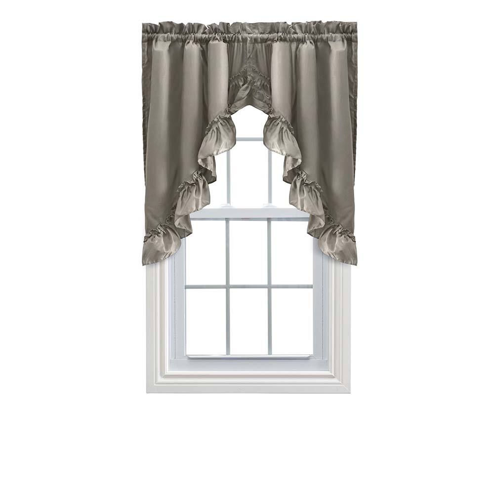 Front. Ellis Curtain - Ellis Stacey 1.5" Rod Pocket High Quality Fabric Solid Color Window Ruffled Swag 60"x38" Grey - Grey.