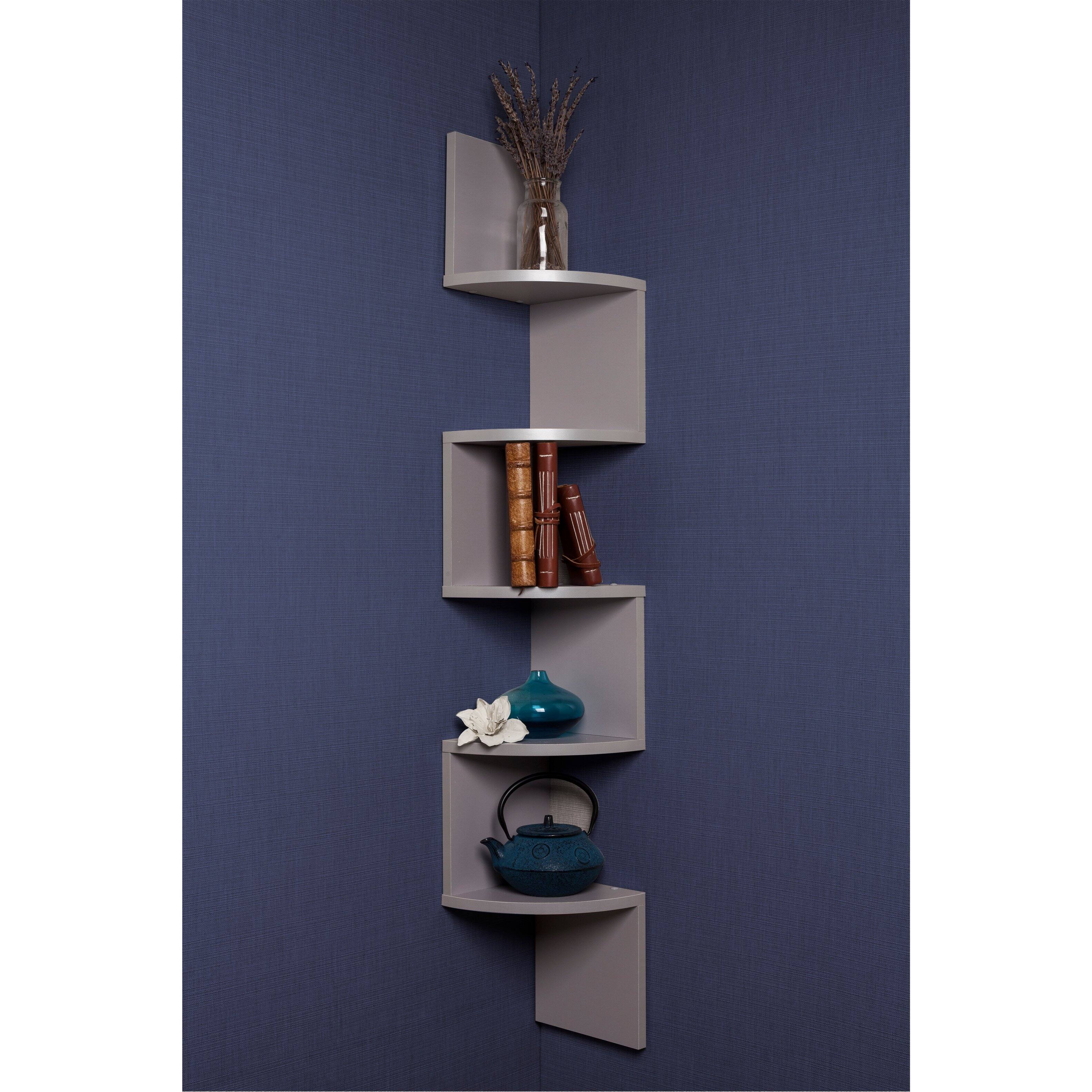 Angle. Danya B - Five Tier Corner Wall Shelf - Grey - Grey.