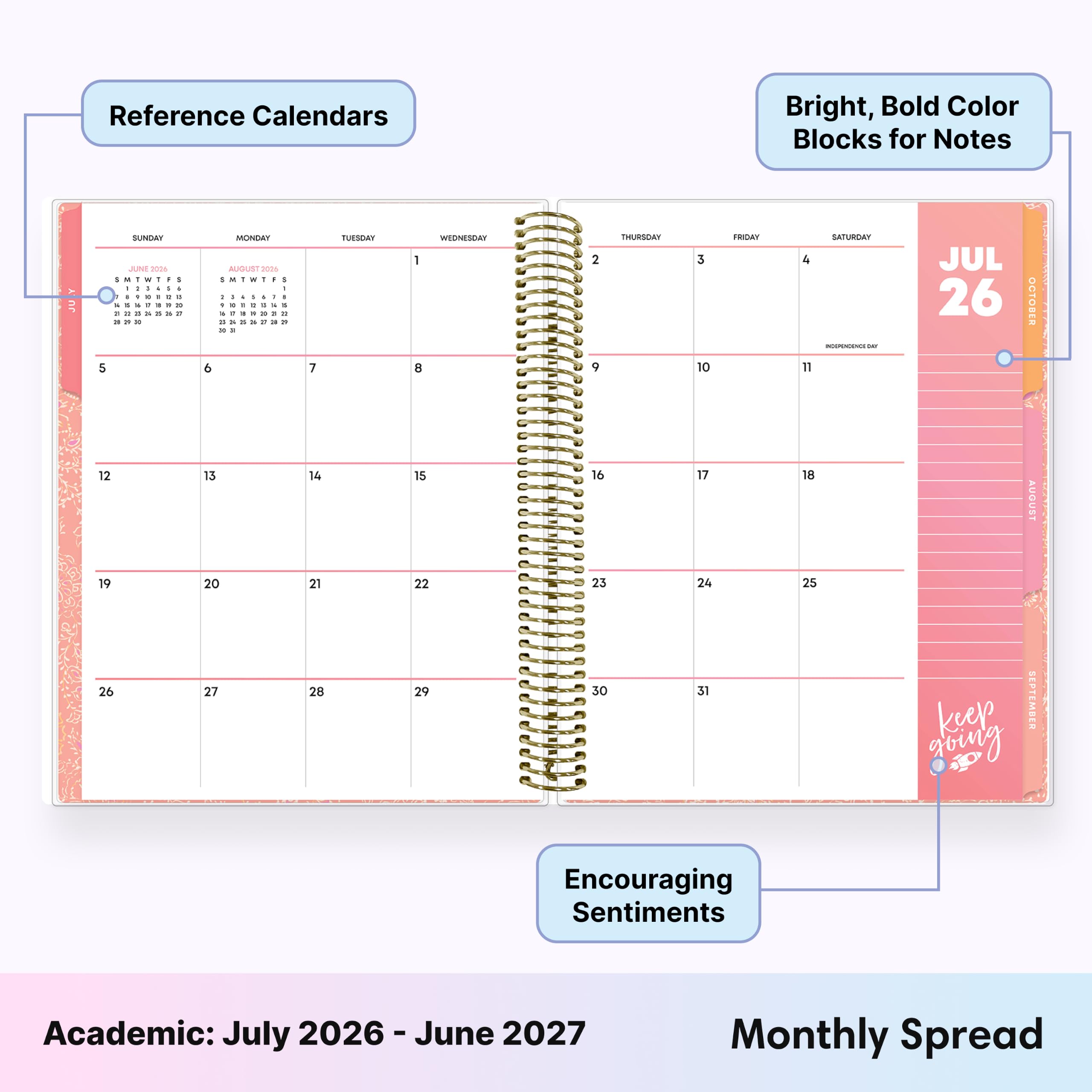 Reference Calendars

Bright, Bold Color Blocks for Notes

5
SUNDAY JUNE 2006
1 W T , I I : I 4 4 - : I . 1  : A .. & : " N 0 2 : = 24 # 21 is
MONDAY AUGUST 2016
SMTWIFS ! 1 W 1 , I 1 : I  I  1 I 1 C 1 : = 4 S it if , 5 " a = 23 3 3 # 3 20-31 6 7
TUESDAY
8
WEDNESDAY
2 9
THURSDAY
3 10
FRIDAY
4 11
SATURDAY ROPERNOS FAT
JUL 26
OCTOBER
12
13
14
15
16
17
18
AUGUST
19
20
21
22
23
24
25
26
27
28
29
30
31
going