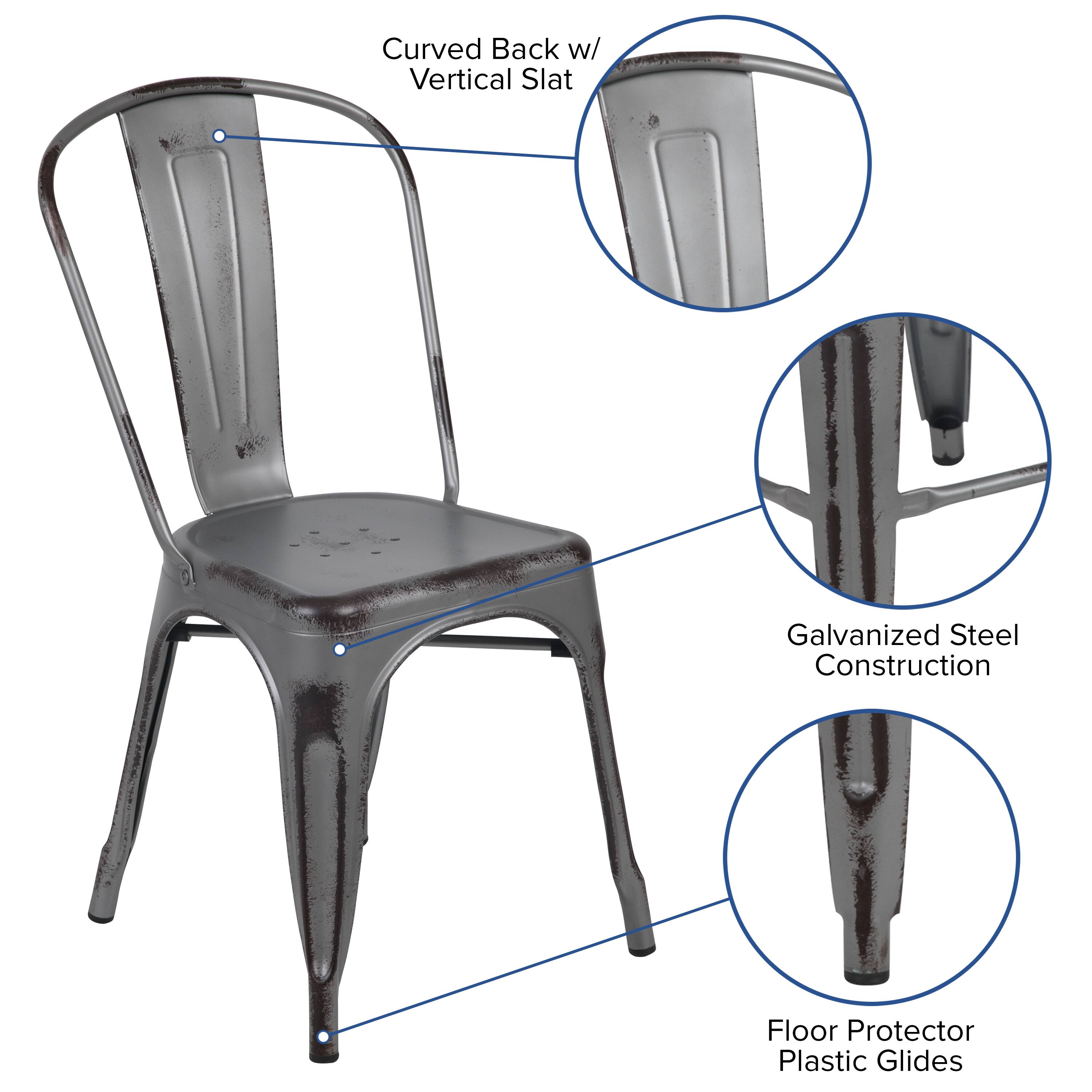 Curved Back w/ Vertical Slat  
Galvanized Steel Construction  
Floor Protector Plastic Glides