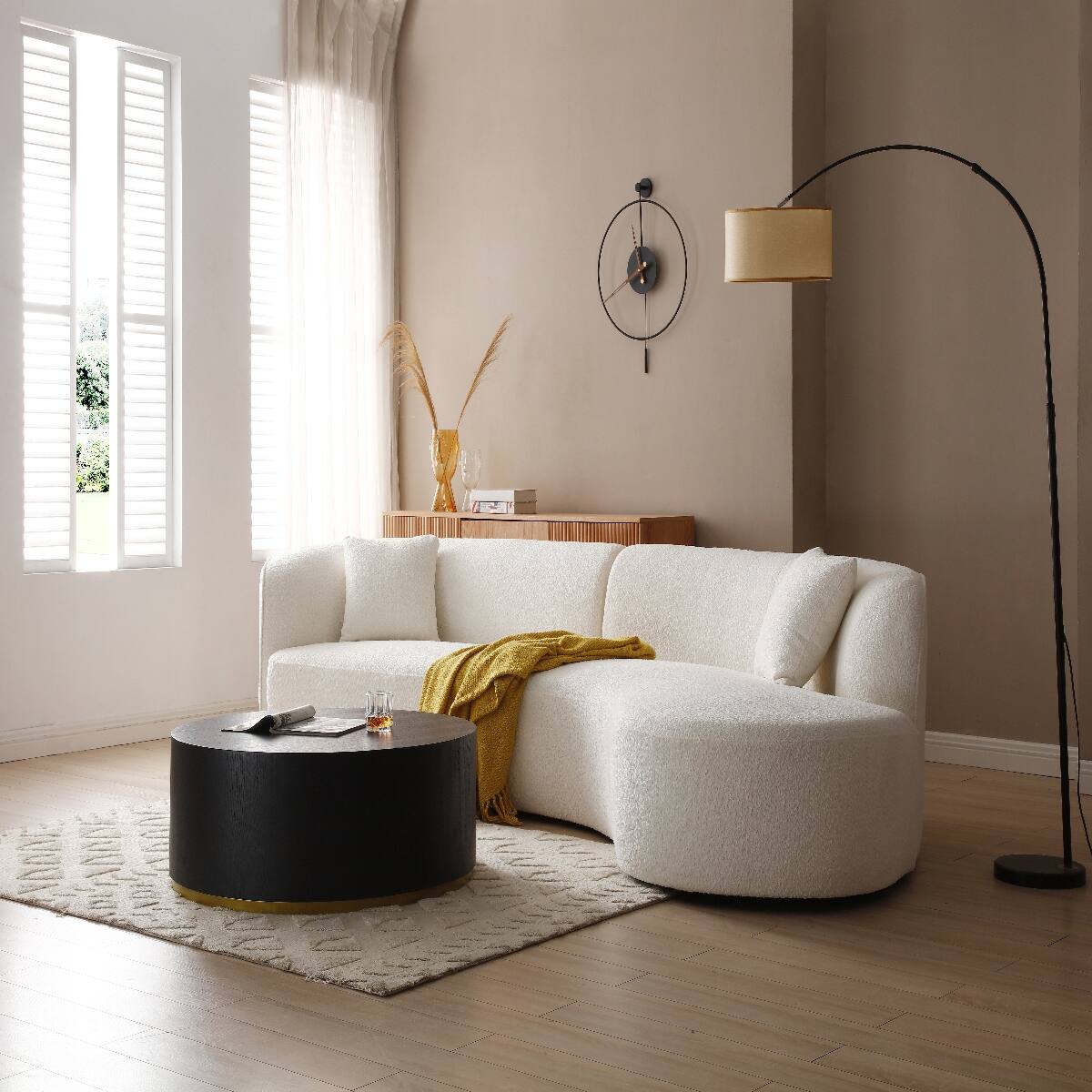 Left. Ropilly - Ropilly White Boucle Sectional Sofa, Curved Sofa with Chaise, Right Hand Facing Sectional Sofa - White.