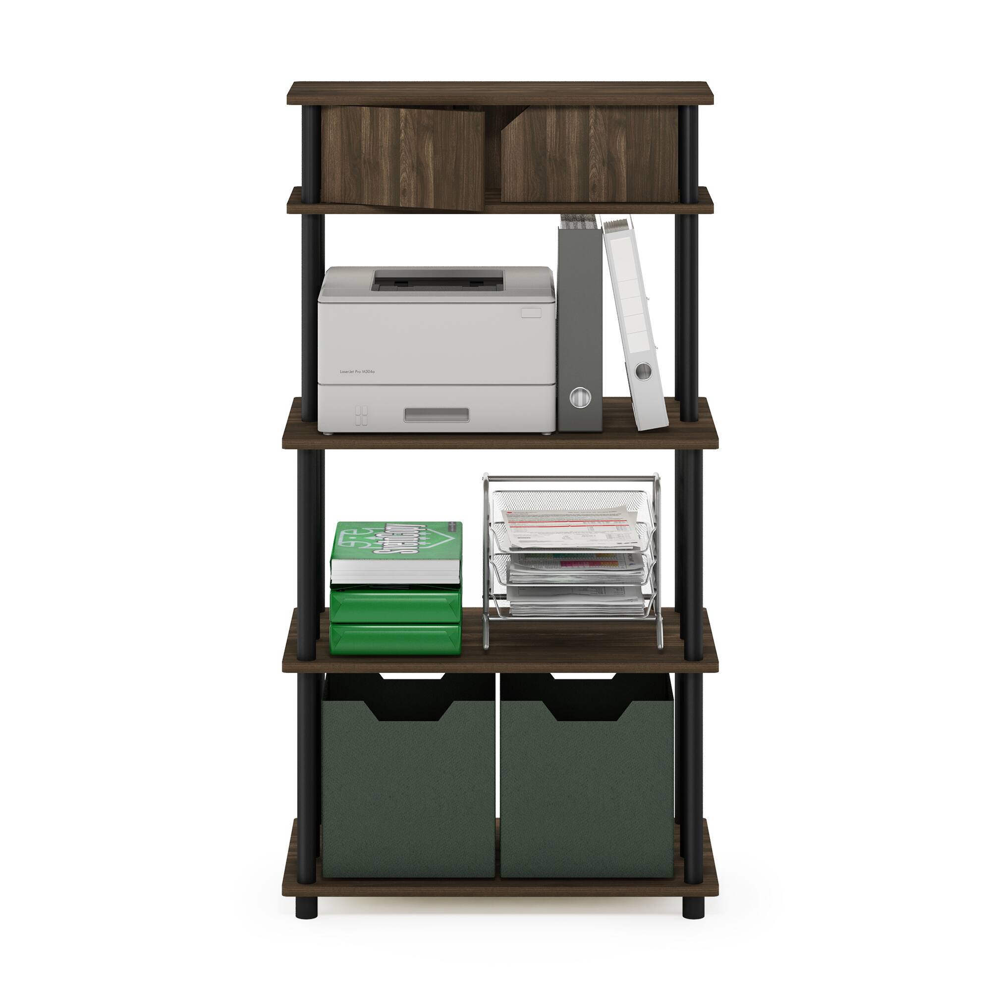 Alt View 5. Furinno - TURN-N-TUBE Printer Stand, 5-Tier Printer Stand with Storage Shelf and Closed Cabinet, for Home Office - Brown Walnut/Black.