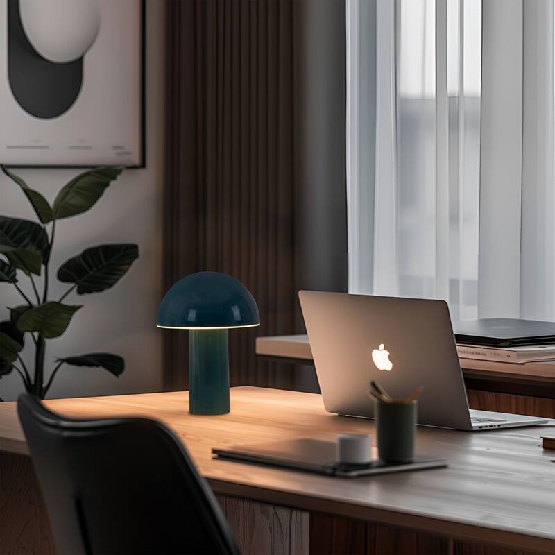 Alt View 8. Brightech - Celia LED Modern Industrial Round Dome Dimmable Cordless Portable Rechargeable Bedside Nightstand Desk Lamp - Glossy Teal.