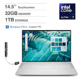 Dell - 14 Premium Laptop 14.5 3.2K (Intel Ultra 7-255H, 32GB LPDDR5X, 1TB M.2 PCIe SSD, Win 11 Pro) w/USB Hub - Platinum