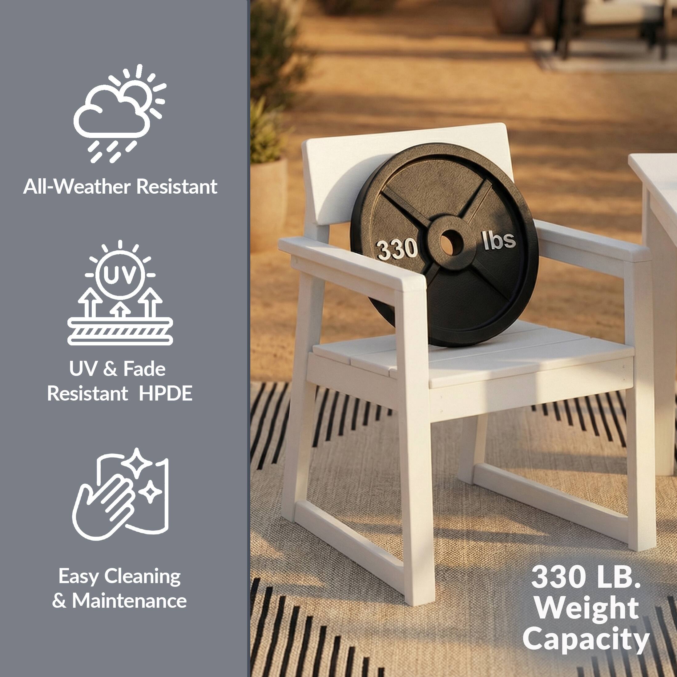 All-Weather Resistant  
UV & Fade Resistant HPDE  
Easy Cleaning & Maintenance  
330 LB. Weight Capacity