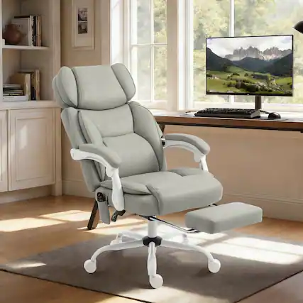 Front. Anysun - High-Back Massage Office Chair with Heat and Footrest, Remote Included - Light Gray.