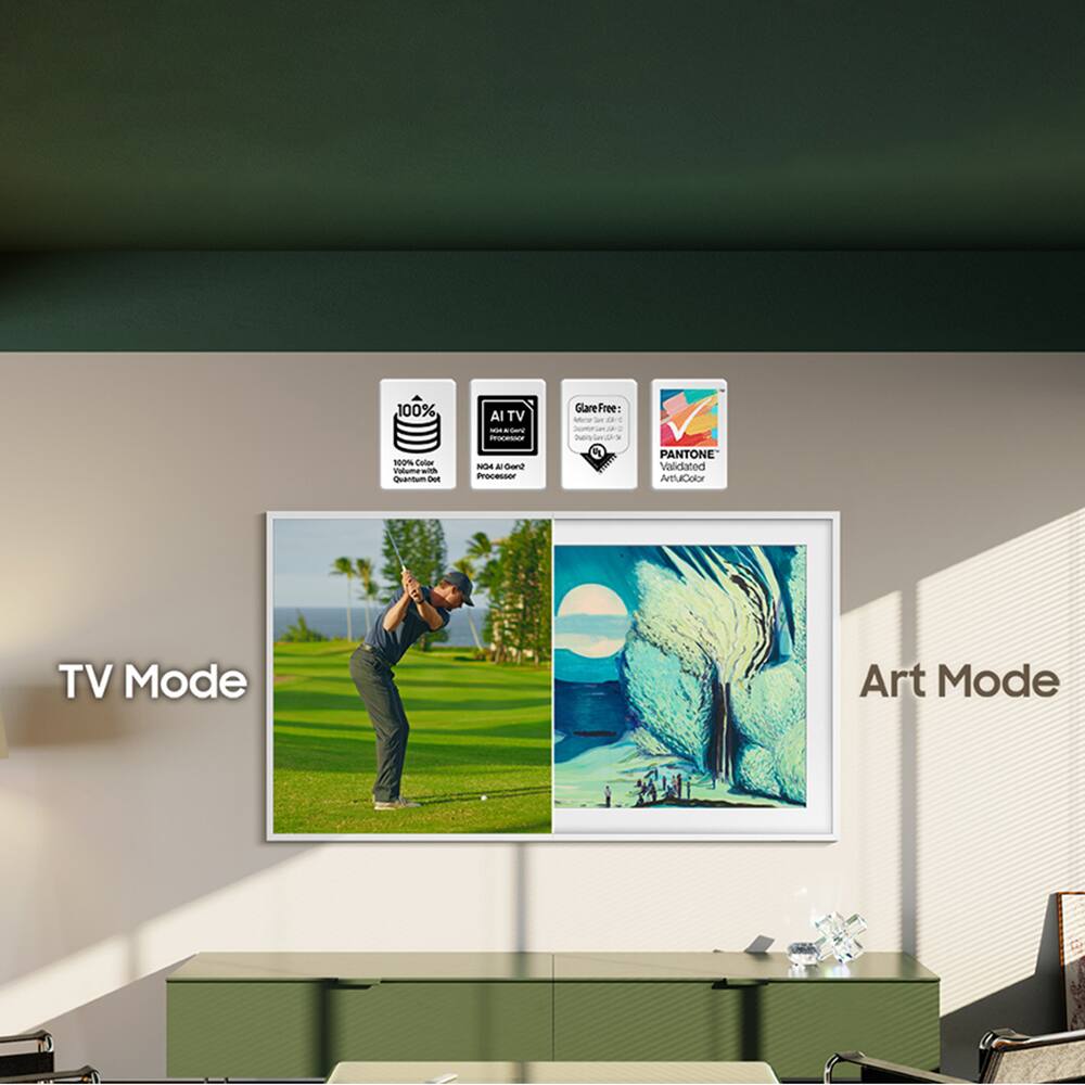 100% Color Quantum Dot  
AI TV  
N4A AI Dual Processor  
Glare Free  
PANTONE Validated ArtColor  

TV Mode  
Art Mode