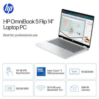 HP OmniBook 5 Flip 2 in 1 14 2K Touch Screen Laptop Intel Core 7 150U 2024 16GB Memory 512GB SSD Glacier Silver 14-fp0023dx - Best Buy HP OmniBook 5 Flip 2 in 1 14 2K Touch Screen Laptop Intel Core 7 150U 2024 16GB Memory 512GB SSD Glacier Silver 14-fp0023dx - Best Buy
