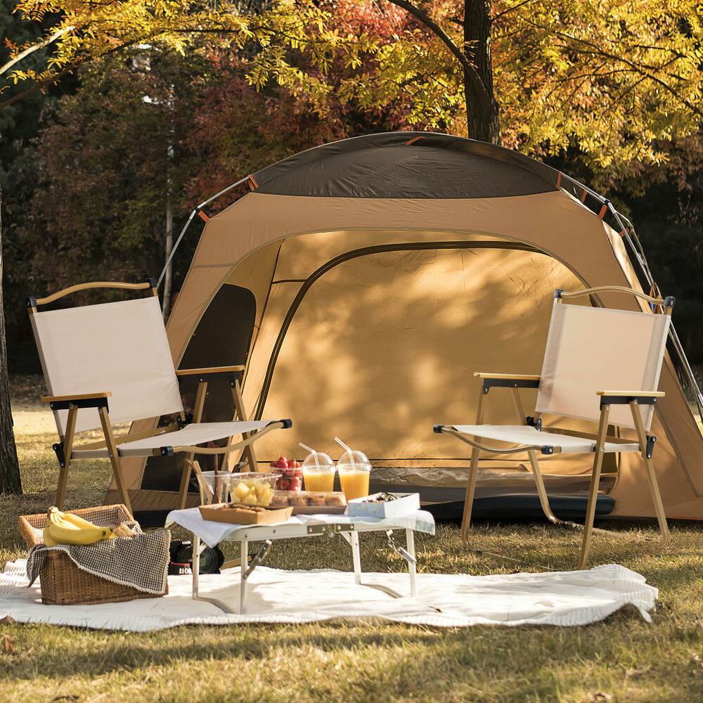 Left. Resenkos - Resenkos Folding Camping Chairs 2-Pack - Lightweight Portable Chairs For Outdoor Events, Beach Relaxation, Khaki - Khaki.