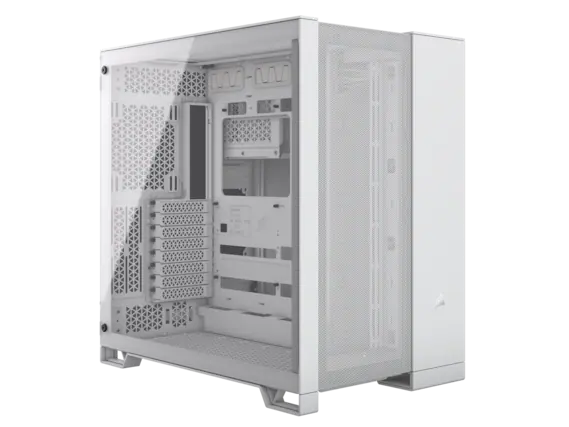 Front. CORSAIR - CORSAIR 6500D AIRFLOW Mid-Tower ATX Case – Tempered Glass – Reverse MB Support – White - White.
