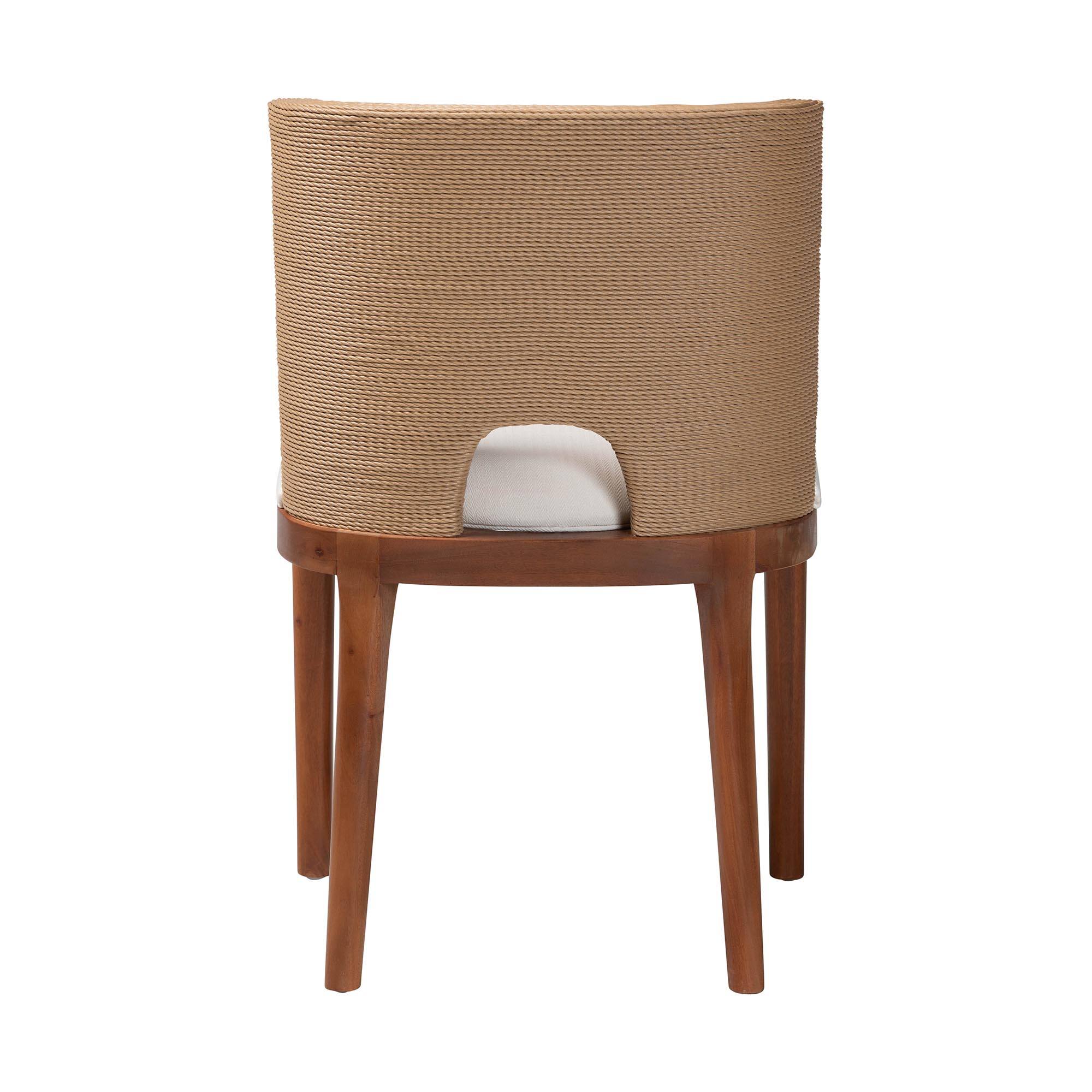 Back. bali & pari - Norely Dining Chair with Woven Seagrass Back - Light Brown/White.