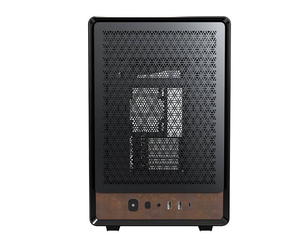 Left. Montech - Heritage microATX Mini-ITX Tempered Glass Leather Finish Case - Black.