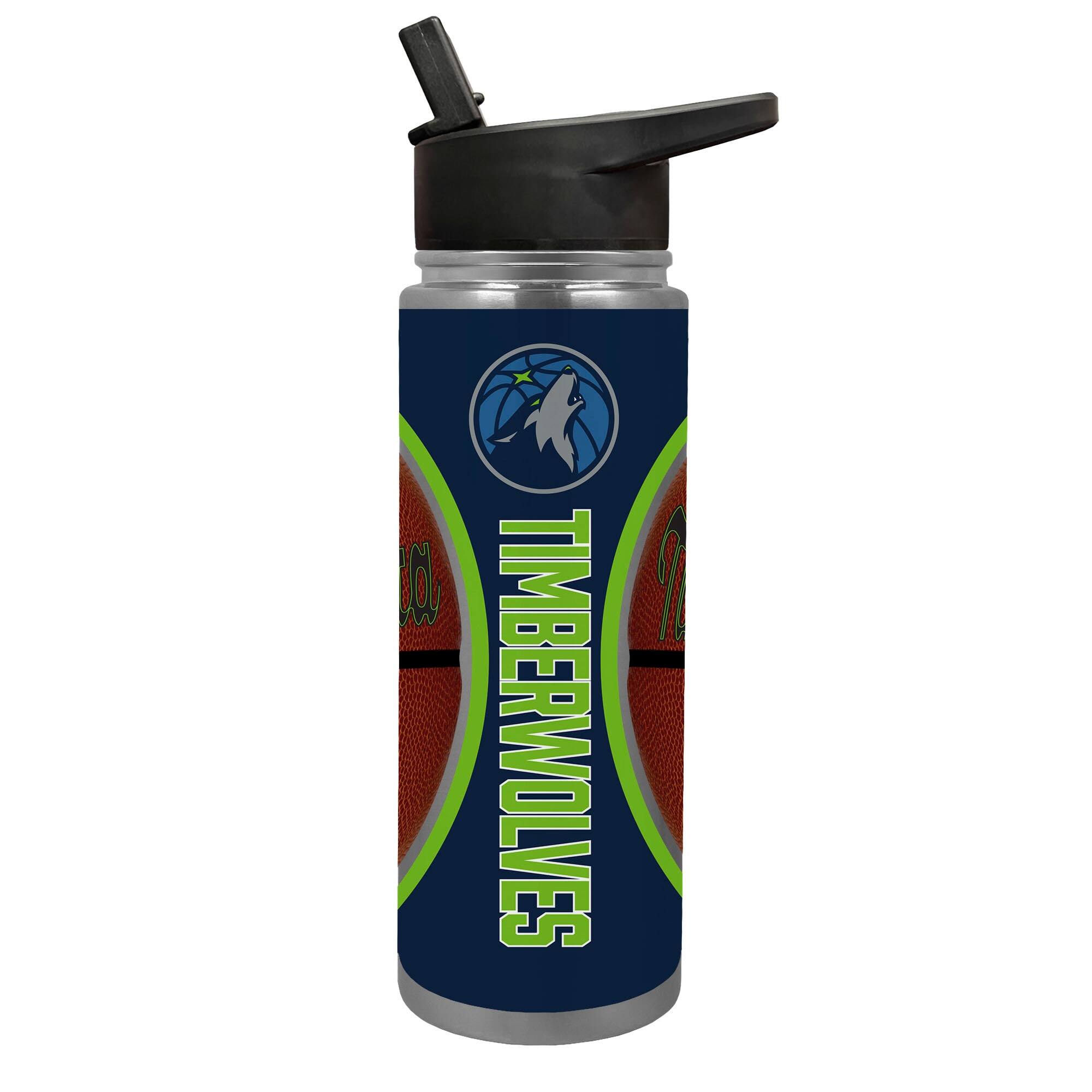 Front. Great American Products - Minnesota Timberwolves 24oz. Jr. Thirst Game Ball Hydration Bottle - Brown.